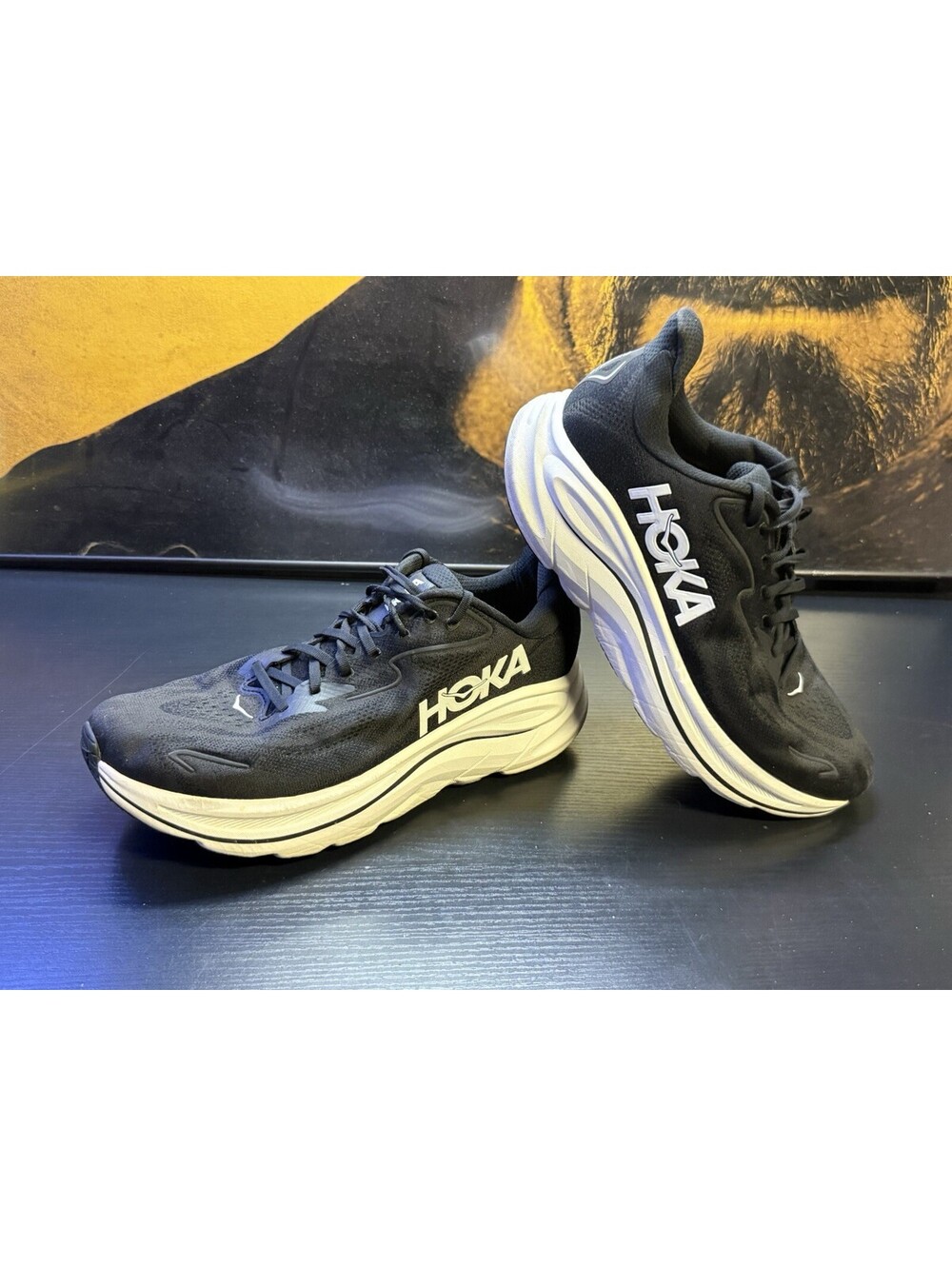 HOKA Clifton 10 Black/White Mens 12.5 D Running Shoes 1162030